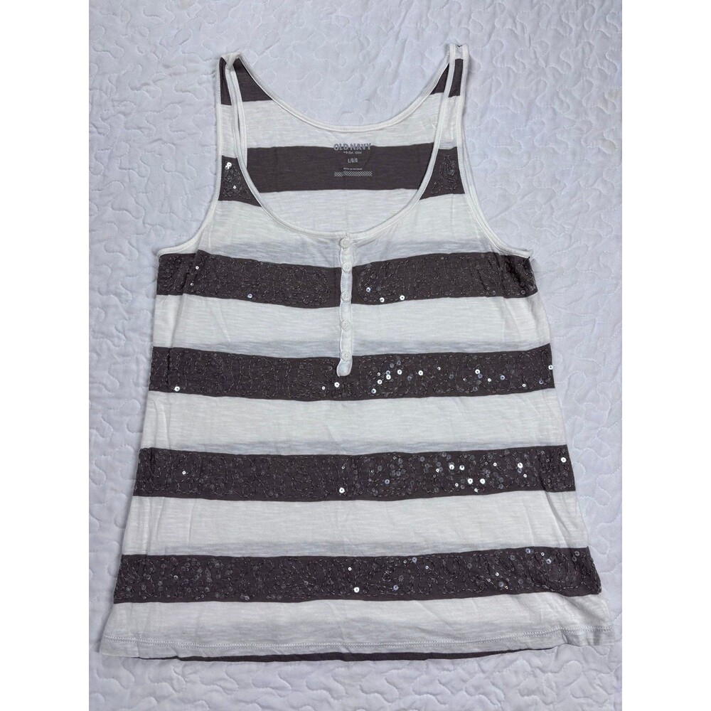 Old Navy Tan Striped Sequined Tank Top size large